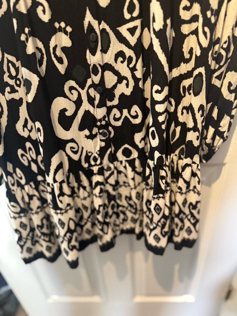 ZARA Black White Print Ruffle Hem Tunic Mini Dress Womens Size M - Picture 7 of 8